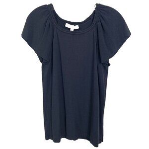 Loft Size S Blue Knit Top Flutter Sleeve Crochet Detail Viscose Business Casual